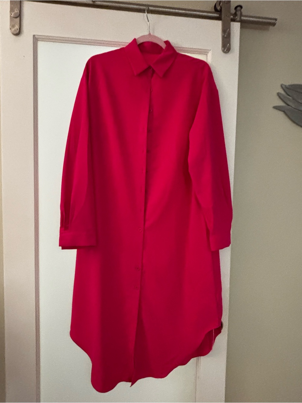 Women’s Long Button-Front Coat in Bright Pink